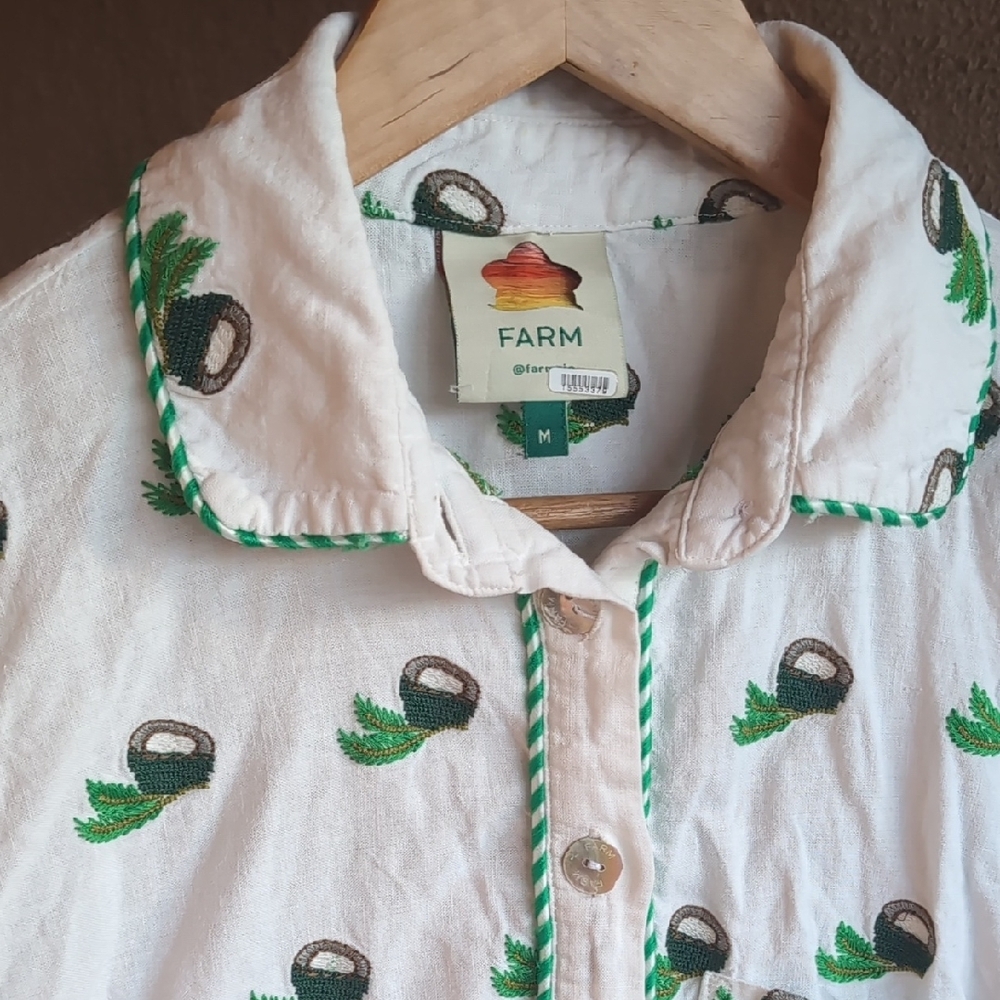 FARM Rio Green and White Playful Button Down Jumpsuit Size M - Picture 7 of 9